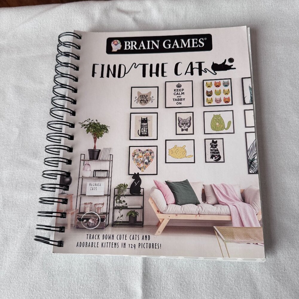 Brain Games - Find the Cat - Spiral Bound Paperback Book - 129 Picture Puzzles